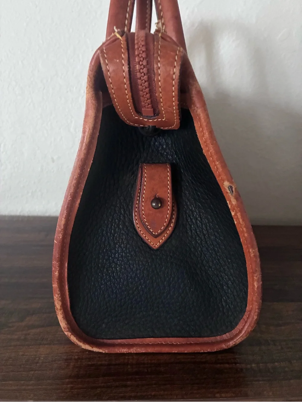 Vintage Dooney & Bourke Black and Brown Leather-Trim Satchel